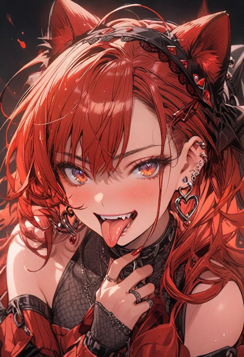 red, tongue,Gal,Earrings,red