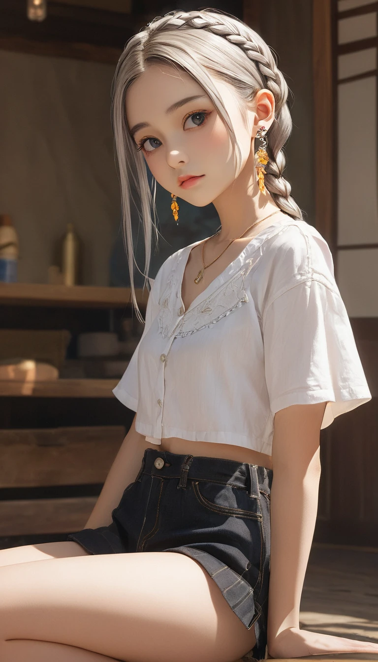 (masterpiece, Highest quality:1.2), One Girl, alone,Bony body、、Cornrow Cut、Earrings