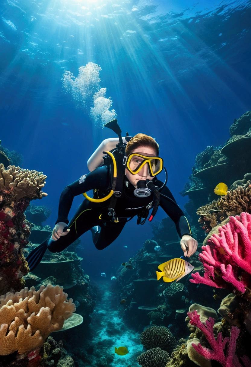 (High resolution:1.2,超High resolution,In the water),Amy Rose,scuba diving,shipwrecks,Shimizu,Coral Reef,Fish swimming,Light of the sun,Deep Sea Exploration,adventure,Explore the unknown,Diving equipment,Diving Mask,Flippers,Wetsuits,In the water world,Life at sea,Diver,depth,In the water photography,colorful,Remote location,adventure sport,shipwrecks exploration,rich bioDiversity,Vibrant colors,Detailed Texture,Water surface reflection,Sunlight passing through water,Exploration,depth perception,A thrilling experience