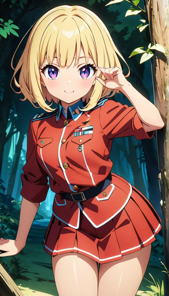 (anime artwork, anime style, studio anime, very detailed, up to date, vibrant, Anime Coloring, high contrast, masterpiece:1.2, best quality, best aesthetics),army girl,military helmet, pleated skirt, Medium chest, A glimpse of thighs, blue twintail hair, One eye is hidden by the bangs, perfect proportions, high detail skin, Cute, detailed faces, random sexy pose,forest, precise fingers,panty shot 