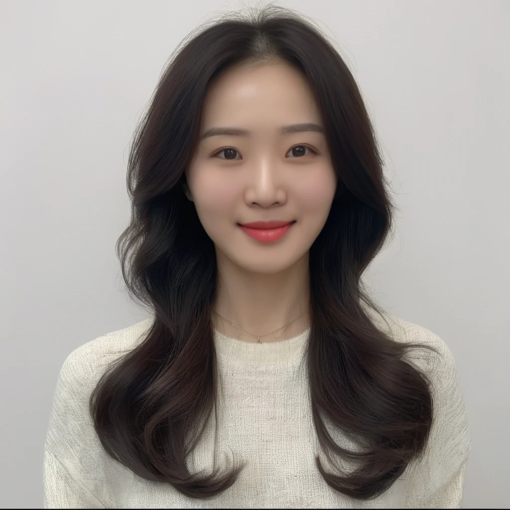 Best Quality, 8k, Masterpiece, (Portrait: 1.3), (photo realistic:1.4), (hyper realistic:1.4), Sharp Focus, looking at viewer, (smoother lighting:1.1), (increase cinematic lighting quality:0.9), realistic lighting, backlighting, light on face, ray trace, (brightening light:1.2), (Increase quality:1.4), sharp detail, (best quality real texture skin:1.4), finely detailed eyes, black_eyes, finely detailed face, 25 year old Korean woman,smiling_face