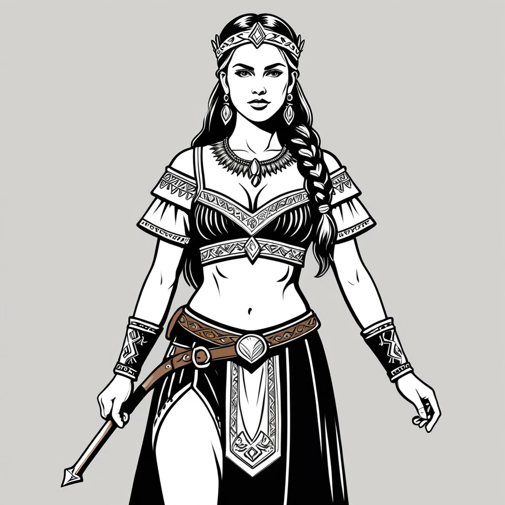 viking amazon in swedish folk outfit, vector graphics, strong contours
