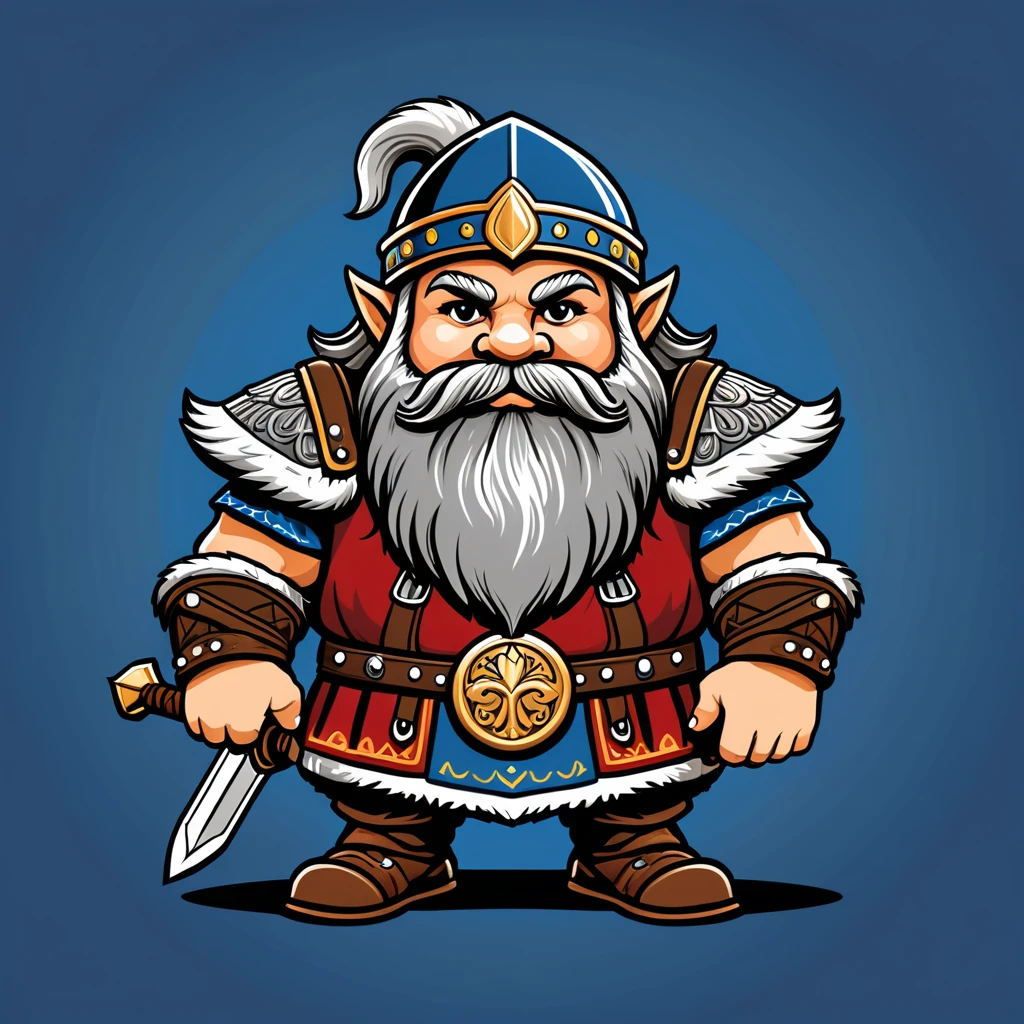viking dwarf warrior in swedish folk outfit, vector graphics, strong contours
