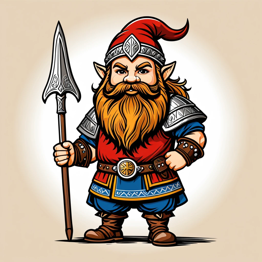 viking dwarf warrior in swedish folk outfit, vector graphics, strong contours