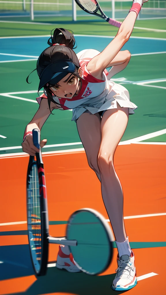 An Olympic tennis match is taking place and fierce competition is unfolding.