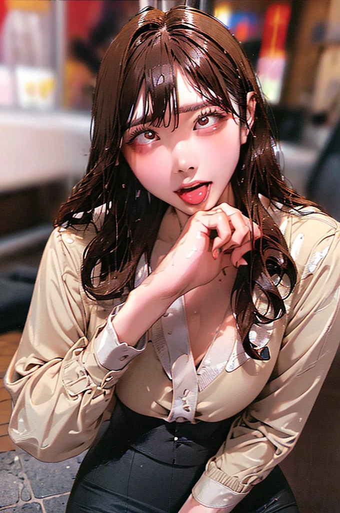 allfours:1.5,masterpiece,quality,High resolution,高quality,Realistic,Brown Hair,blunt bangs,business suit,Pencil Skirt,Black jacket,White collared shirt,whole body,Ahegao,Sweat:2.0,Wet:2.0,White chocolate,,Blue remote controller