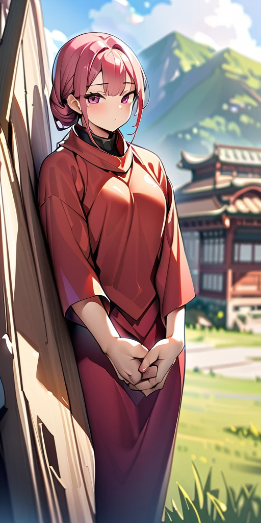 ((Highest quality、masterpiece、anime style、best quality、high resolution、8k、detailed、ultra-detailed:1.3))、Long legs、Sharp focus:1.2, Beautiful woman with perfect figure:1.4、(Smiling:1.2), double eyelid、30-year-old female、Sexy pose、((((Close your mouth、One Woman、Monk、The background is a different world、Outdoor:1.5))))、(((((Hands on the side of the body)))))、High resolution, solo, Highest quality,