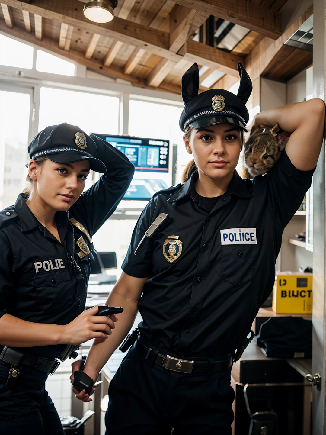 two beautiful women, nsfw, big boobs, cum, gorgeous face, supergorgeous, supermodels, bombastic busty athletic muscular scandinavian miss universe in despair in police uniforms, tied up, bondage, tape gagged, kidnapped, taken away, ((arms tied up)), ((wrists tied up)), mouth gagged, perfect face, most beautiful bitch ever, getting fucked by fat ugly man
