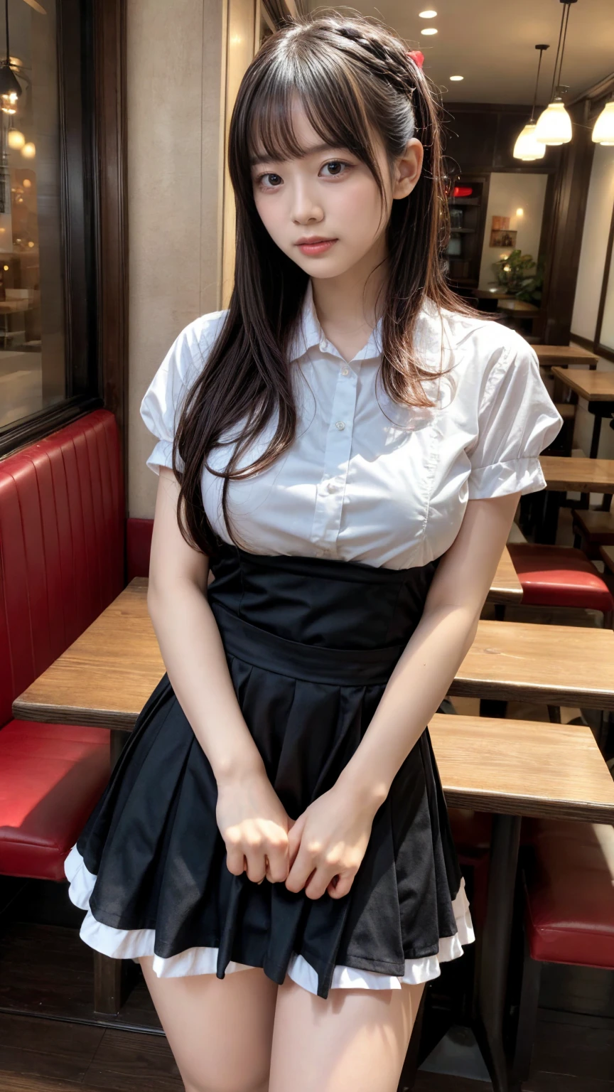 (1 Korean celebrities with royal sister style), ((best quality, 8k, masterpiece: 1.3)), focus: 1.2, perfect body proportions: 1.4, (Smile),  （Ray tracing）,big watery eyes, Highly detailed facial and skin textures, narrow eyes, double eyelids, whiten skin, (Black long straight: 1.3), (round face: 1.5), (JK school uniform: 1.4), (lace view: 1.6),(black knee socks: 1.4),(JK style:1.4),(extremely perfect legidynight（（midnight 1 o&#39;clock&#39;bell&#39;bell.3））， full body lesbian， long heat energy： 1.2， beautiful woman with perfect body： 1.4， sitting on a stool （city night view， 屋顶 Highly detailed facial and skin textures，