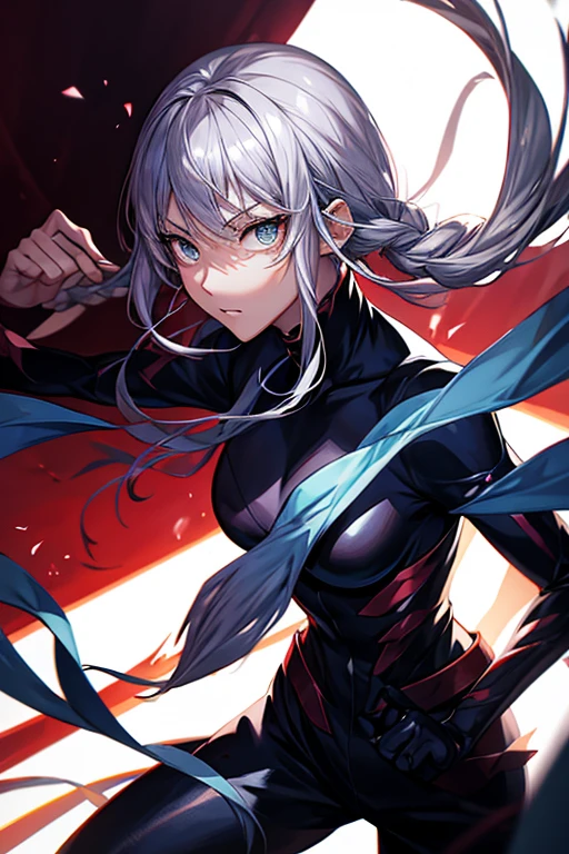 Anime elements, A girl, fighting, avatar, Clarity, Background light and shadow combination, silver hair, Minimalism
