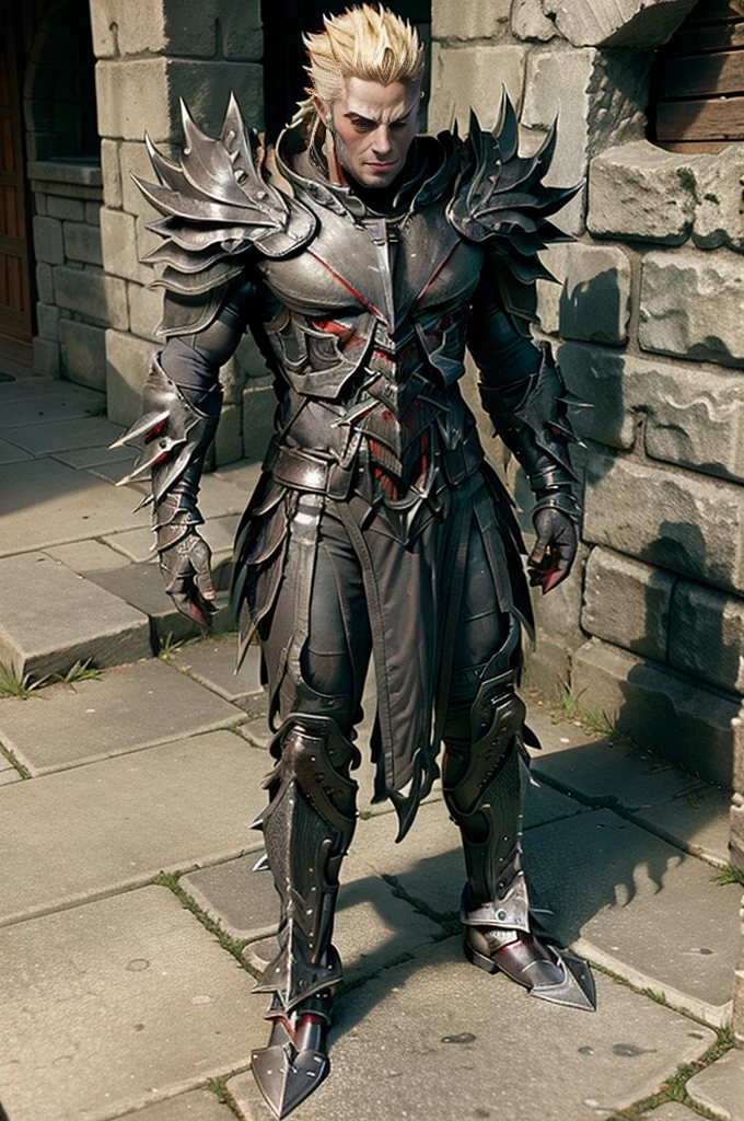 medieval fantasy, muscular man in ((spiked armor)), ((Spikes))