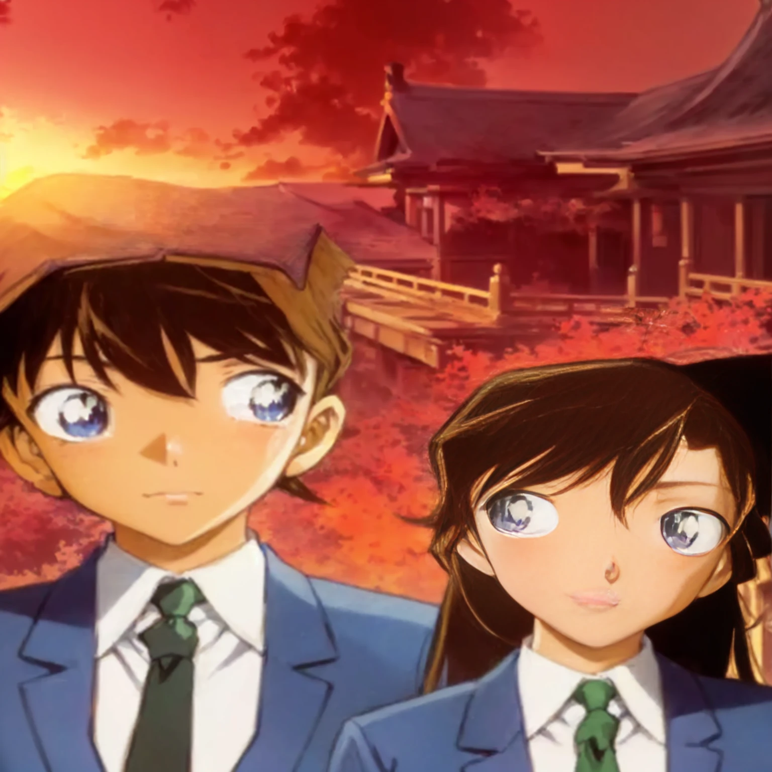 masterpiece, Highest quality, (Highly detailed CG Unity 8K wallpapers), (Highest quality), (Best illustrations), (Best Shadow), Absurd, Realistic lighting, (abyss), Beautiful sparkle,anime characters in suits and ties standing in front of a building, very - high - budget anime movie, high - budget anime movie, anime movie, anime cover, anime masterpiece, 1 9 9 8's anime, in a anime masterpiece, japanese anime, anime key art, Watching the sunset. anime, in the anime film, anime series