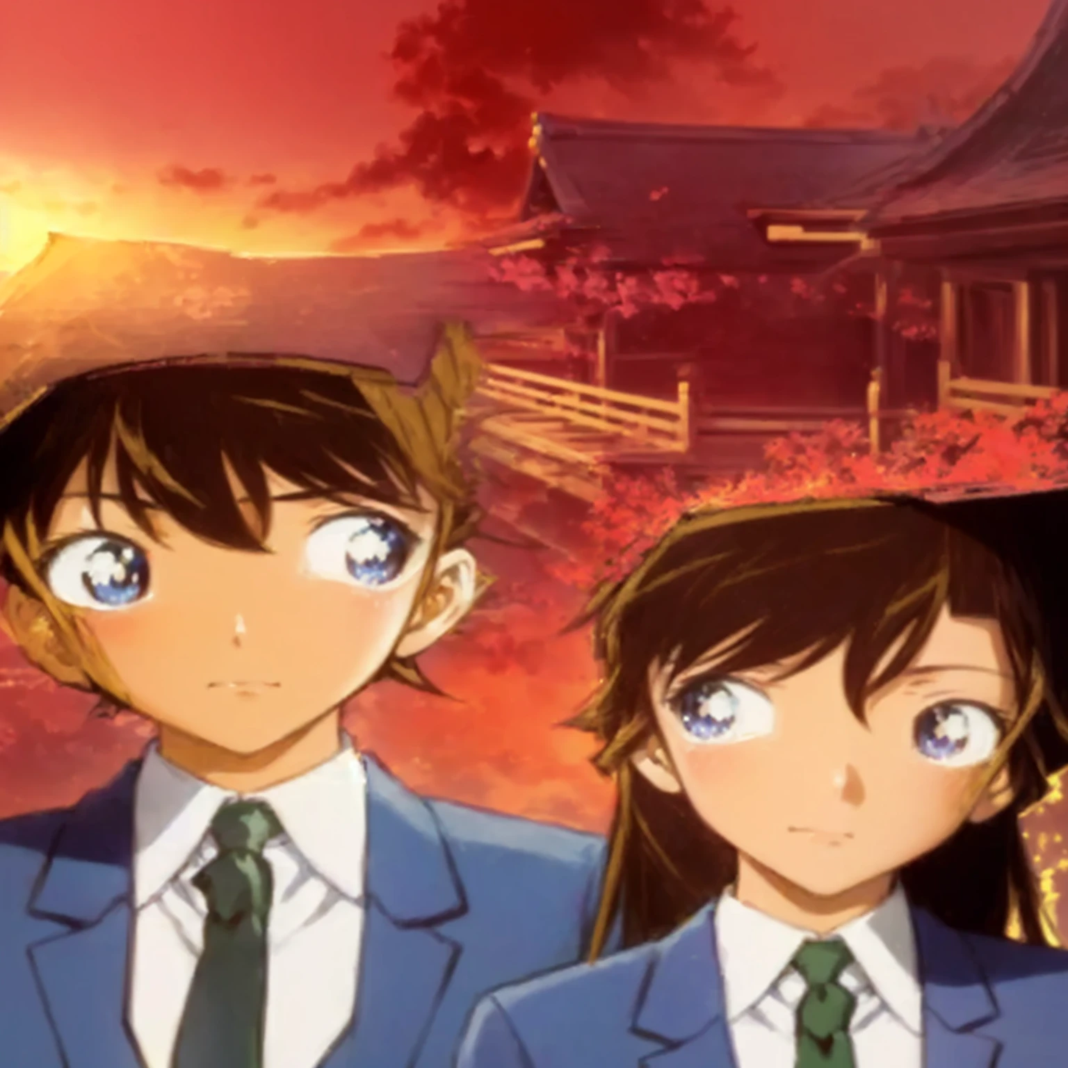 masterpiece, Highest quality, (Highly detailed CG Unity 8K wallpapers), (Highest quality), (Best illustrations), (Best Shadow), Absurd, Realistic lighting, (abyss), Beautiful sparkle,anime characters in suits and ties standing in front of a building, very - high - budget anime movie, high - budget anime movie, anime movie, anime cover, anime masterpiece, 1 9 9 8's anime, in a anime masterpiece, japanese anime, anime key art, Watching the sunset. anime, in the anime film, anime series