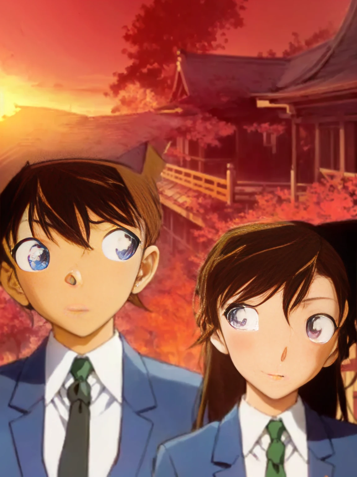 masterpiece, Highest quality, (Highly detailed CG Unity 8K wallpapers), (Highest quality), (Best illustrations), (Best Shadow), Absurd, Realistic lighting, (abyss), Beautiful sparkle,anime characters in suits and ties standing in front of a building, very - high - budget anime movie, high - budget anime movie, anime movie, anime cover, anime masterpiece, 1 9 9 8's anime, in a anime masterpiece, japanese anime, anime key art, Watching the sunset. anime, in the anime film, anime series