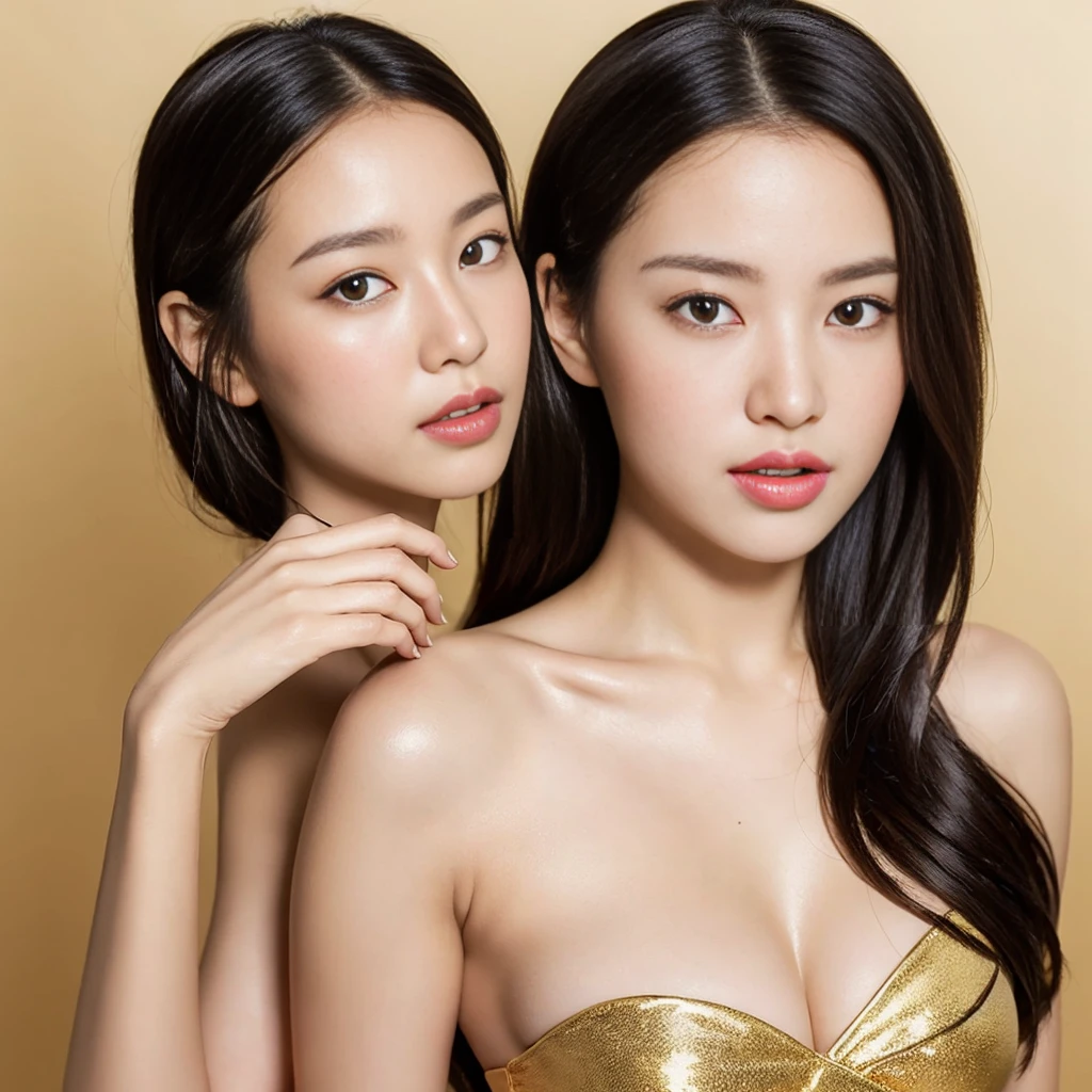 (Highest quality, masterpiece:)Ultra-high resolution、((((Three naked women lying on a bed)))), (((Full body photo)))、Japanese Model, A young and かわいい gravure idol,sakimichan hdri, 、bangs、Wavy long hair、necklace、Earrings、bracelet、beauty、Victory smile、Mature Woman、Please face forward and look at the camera、(Big Breasts)、(Shooting from a distance)