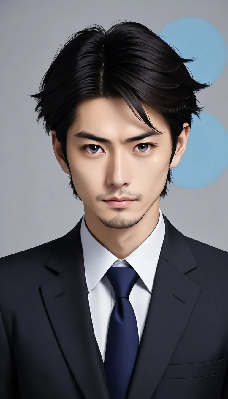 A Japanese man in a suit、The background is gray