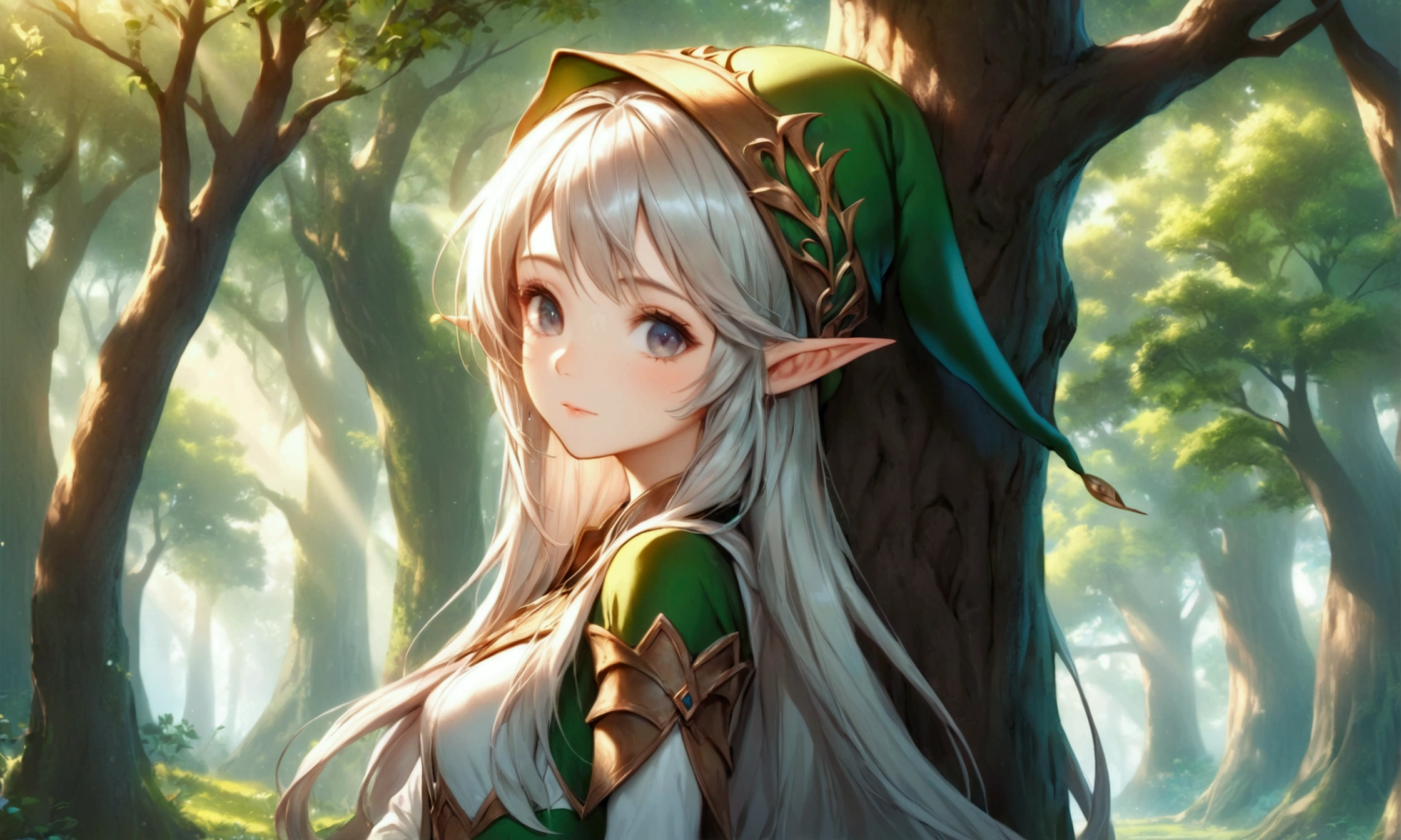 Beautiful elf with eyes closed, anime girl with long hair and elf hat leaning against a tree, beautiful wood elf, fantasy art style, epic fantasy art style hd, 2. 5 d cgi anime fantasy artwork, elf girl, portrait of very beautiful elf, fantasy style art, beautiful fantasy art, hd fantasy art, alluring elf princess knight, beautiful fantasy art portrait, high quality fantasy art, Anime girl with long hair and elf hat leaning against a tree, beautiful wood elf, Fantasy art style, epic Fantasy art style hd, 2. 5d cgi anime fantasy artwork, Elf Girl, very beautiful elf portrait, Fantasy Art, Beautiful fantasy art, HD fantasy art, Enchanting Elven Princess Knight, Beautiful fantasy art portrait, High quality fantasy art