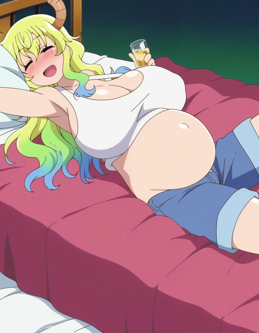 score_9, score_8_up, score_7_up, score_6_up, score_5_up, score_4_up, (source_anime), 2girls,Kobayashi-san Chi no Maid Dragon, (Kanna Kamui, horns, short hair, kid , small breasts, {1futa}, {massive penis}), (lucoa, long hair, massive breasts, Inverted nipples), yuri, age difference, giant size difference, pussy, far, full body, sex, Penetration