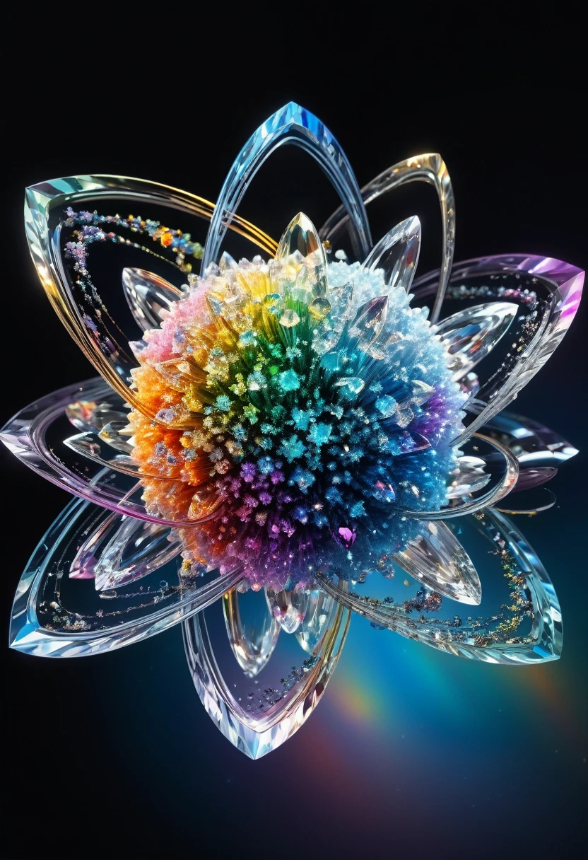 Highest quality, Super Fine, 16K, delicate and dynamic, The world of the planet with the largest absolute zero image in the universe, Freeze and swallow everything, atom, molecular, suspension, beautiful crystals, Shiny rainbow effect