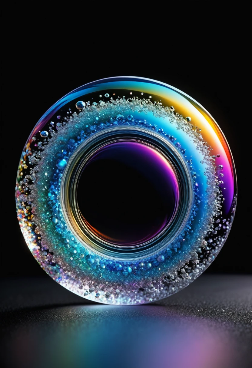 Highest quality, Super Fine, 16K, delicate and dynamic, The world of the planet with the largest absolute zero image in the universe, Freeze and swallow everything, atom, molecular, suspension, beautiful crystals, Shiny rainbow effect
