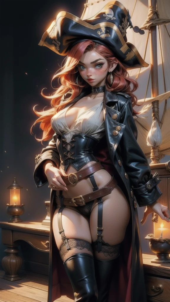 1girl, glossy skin, eyeliner, blush, , perfect , exposed breasts, perfect eyes, beautiful green eyes, female pubic hair, excessive pubic hair, night, low light, firelight, glowing, location deck of a pirate ship,
cinematic lighting, volumetric lighting,
g0thicPXL, glowing, warm lighting,
1girl, (sexy 25 year old woman, perfect body, slim, athletic, tall, pale skin, freckles, medium breasts, puffy nipples, long legs, red lipstick, eyeliner, mascara, big butt, round ass, ginger hair, slender build IncursioDipDyedHair
triss marigold witcher, solo, looking at viewer, seductive look, collarbone, masterpiece, medium, athletic body, cinematic lighting, blushing, cute eyes, dark background, (female pirate clothing, tall black boots, long coat, loose corset, pirate hat, pirate cutlass, large belt, black stockings, garter belt), official art, unity 8k wallpaper, ultra detailed, beautiful and aesthetic, High quality, masterpiece, best quality, 040790-Y, woman, medium breasts,