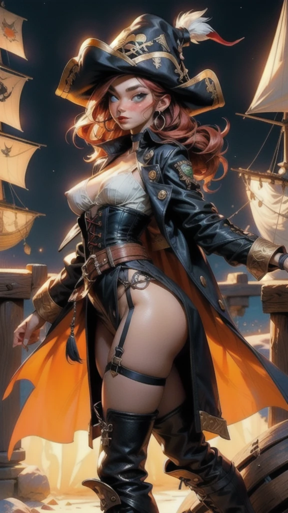 1girl, glossy skin, eyeliner, blush, , perfect , exposed breasts, perfect eyes, beautiful green eyes, female pubic hair, excessive pubic hair, night, low light, firelight, glowing, location deck of a pirate ship,
cinematic lighting, volumetric lighting,
g0thicPXL, glowing, warm lighting,
1girl, (sexy 25 year old woman, perfect body, slim, athletic, tall, pale skin, freckles, medium breasts, puffy nipples, long legs, red lipstick, eyeliner, mascara, big butt, round ass, ginger hair, slender build IncursioDipDyedHair
triss marigold witcher, solo, looking at viewer, seductive look, collarbone, masterpiece, medium, athletic body, cinematic lighting, blushing, cute eyes, dark background, (female pirate clothing, tall black boots, long coat, loose corset, pirate hat, pirate cutlass, large belt, black stockings, garter belt), official art, unity 8k wallpaper, ultra detailed, beautiful and aesthetic, High quality, masterpiece, best quality, 040790-Y, woman, medium breasts,
