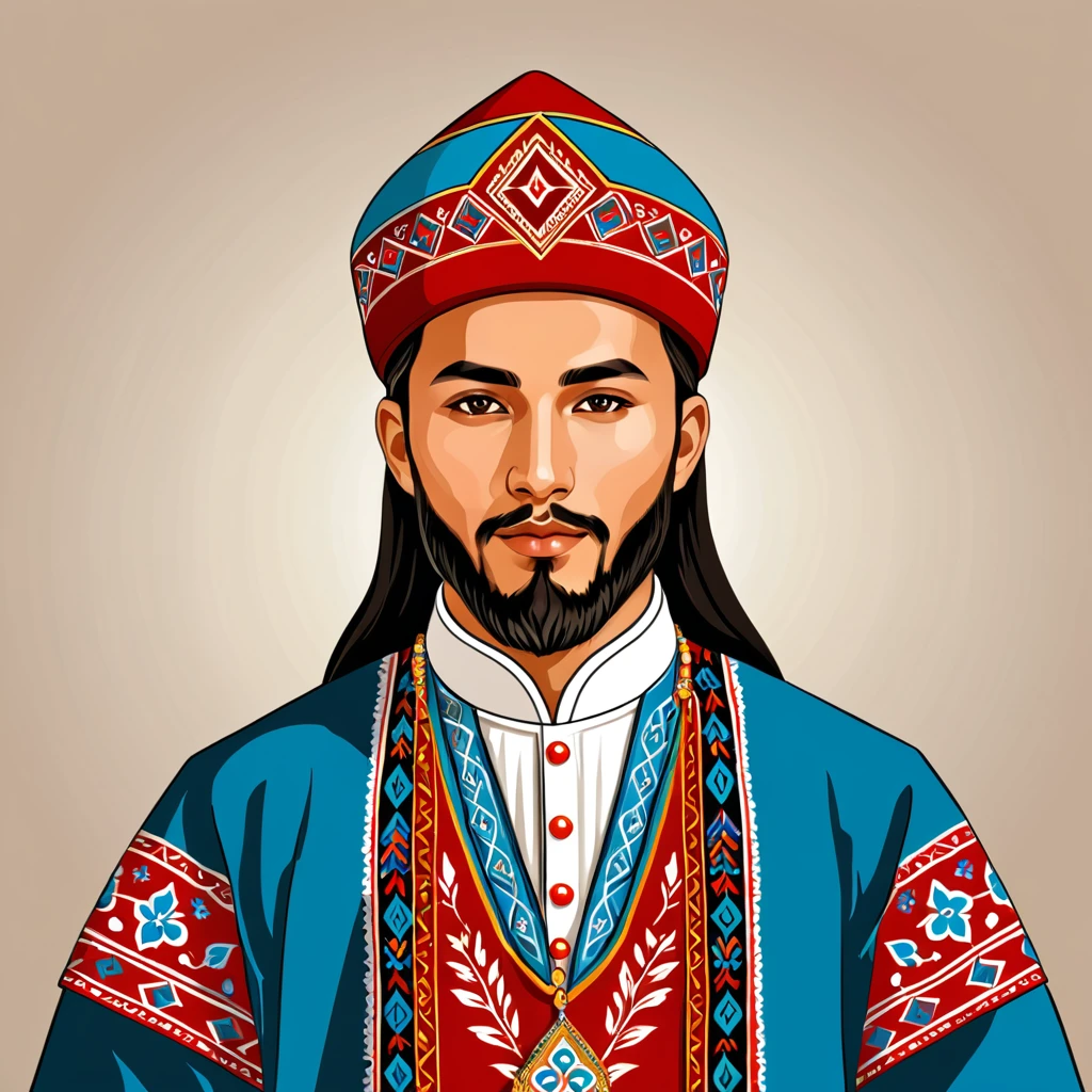 man in bashkir folk outfit, vector graphics, strong contours