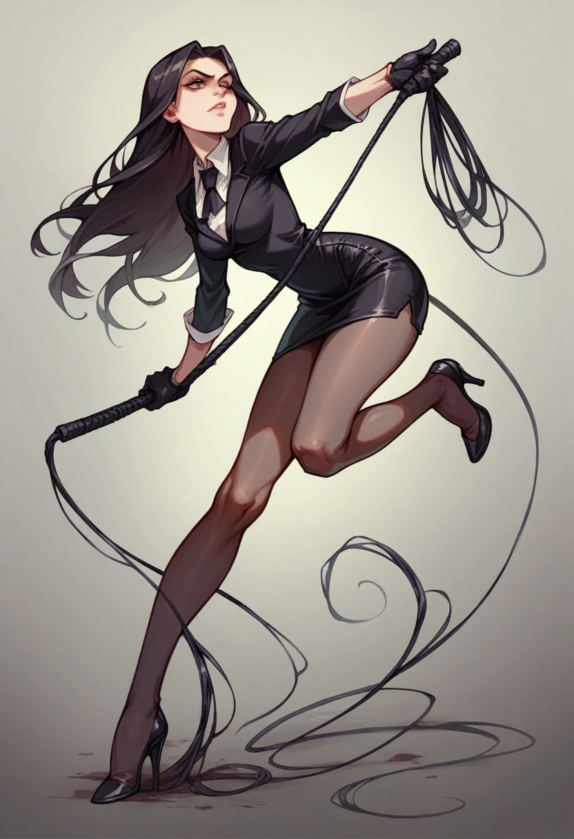Morticia addams with gloves and pantyhose with high heels and whip dominatrix