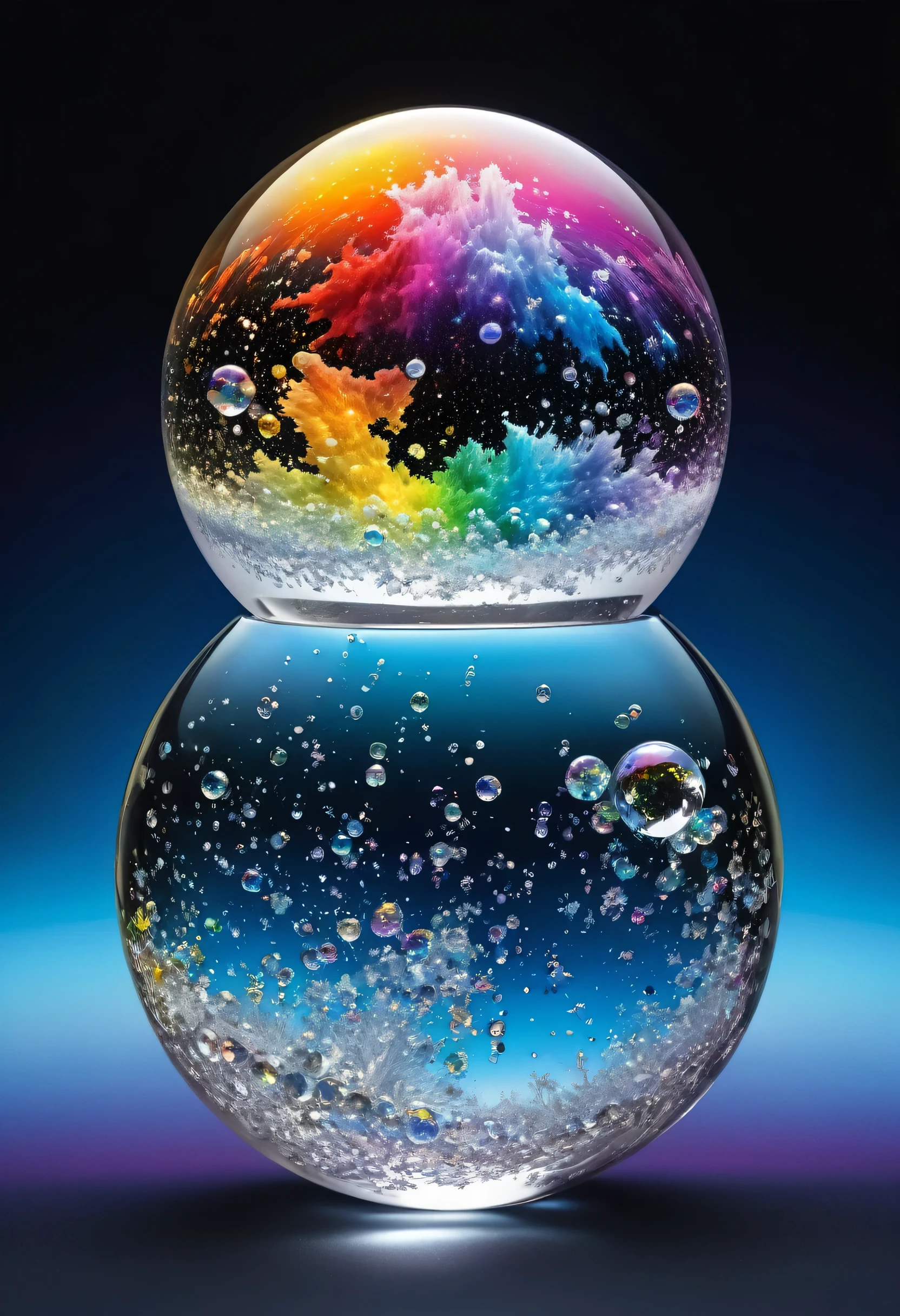 Highest quality, Super Fine, 16K, delicate and dynamic, The world of the planet with the largest absolute zero image in the universe, Freeze and swallow everything, atom, molecular, suspension, beautiful crystals, Shiny rainbow effect