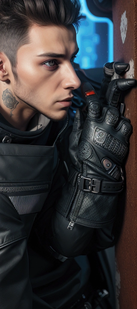Change background cyberpunk hundsum boy ,realistic fase ,8k, ultra realistic 