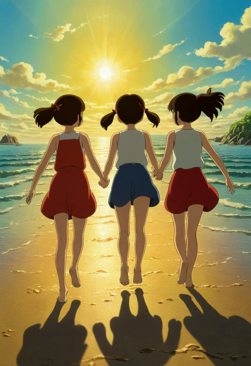 Ghibli summer Ocean Beach play girl Three people