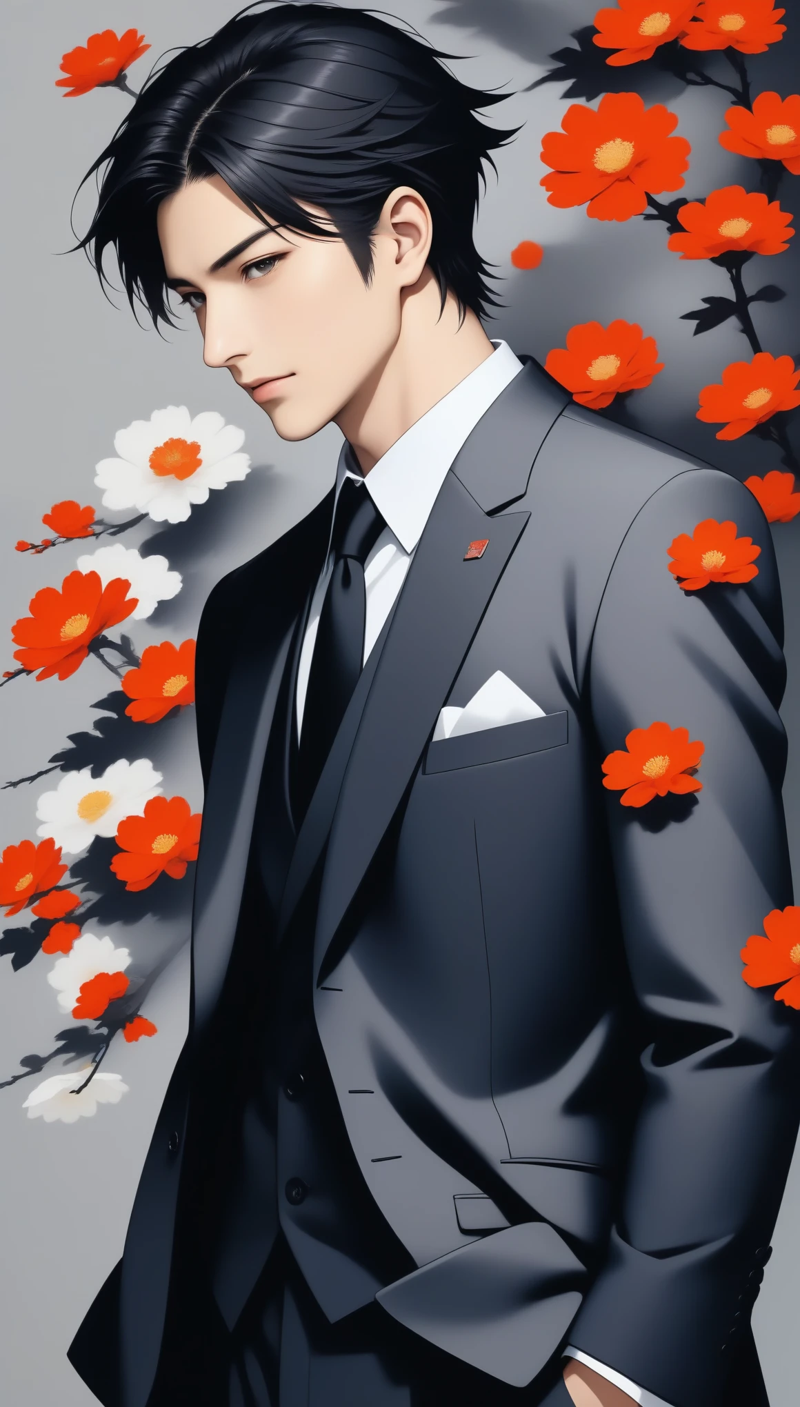 Japan Men in Suits The background is gray
