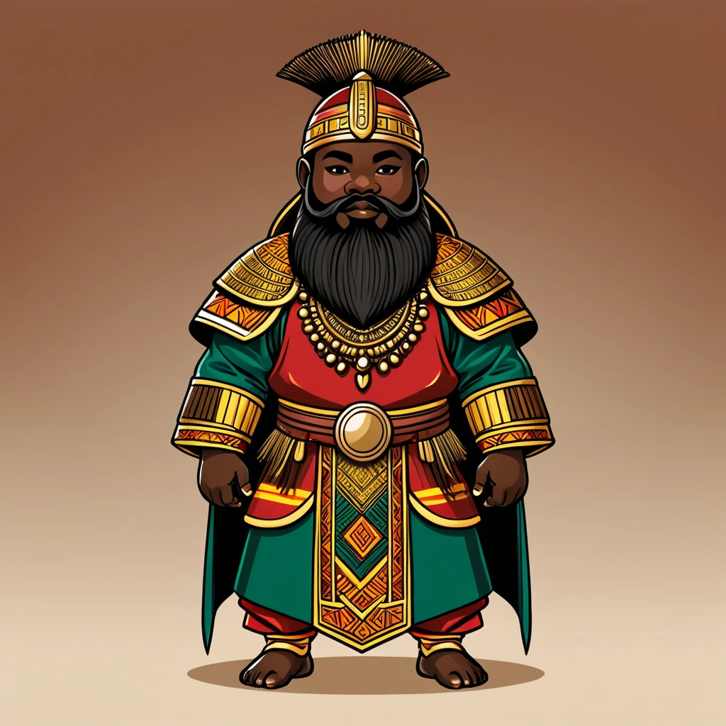 japanese dwarf paladin in ghana african folk outfit, vector graphics, strong contours
