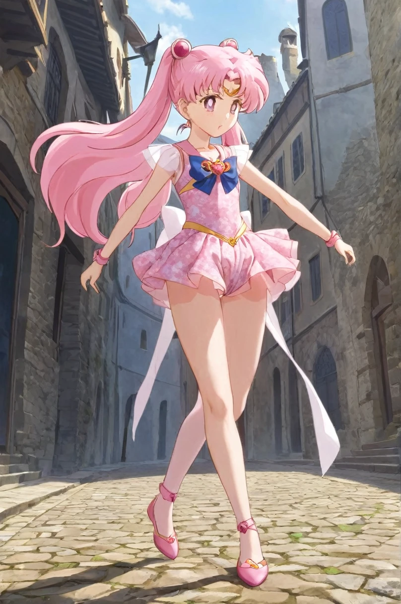 10 year old girl underwear,Chibiusa、Realistic bloomers made from patterned cotton fabric, Medieval one-piece dress with panniers, Fabric Realism, Low - Angle, I see bloomers, Pull up the dress by hand, Strong winds, Translucent slip, Translucent slip, tights, Highest quality, whole body