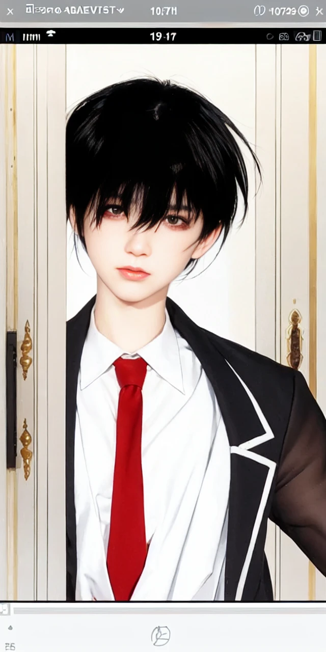 ((SUPER REALISTIC)), ((ULTRA DETAIL)), anime boy with black hair and red eye, beautiful detailed eyes, beautiful detailed lips, extremely detailed face and features, long eyelashes, perfectly shaded, realistic skin texture, intricate details, dynamic lighting, cinematic composition, vibrant colors, masterpiece