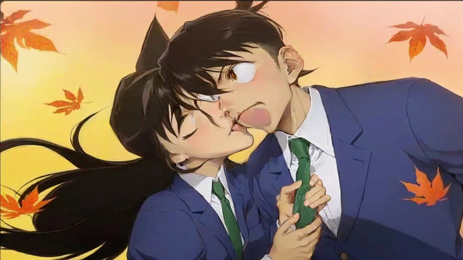 masterpiece, Highest quality, (Highly detailed CG Unity 8K wallpapers), (Highest quality), (Best illustrations), (Best Shadow), Absurd, Realistic lighting, (abyss), Beautiful sparkle, カエデの木の前でキスをする男女のanime画像, Shinji, yukio - e, Kiss cutely, rumiko, shuushuu anime image, today's featured anime静止画, Shinji ikari, anime静止画, animeのmasterpiece, anime静止画 image, mamoru hosoda, anime, セルシェードanime