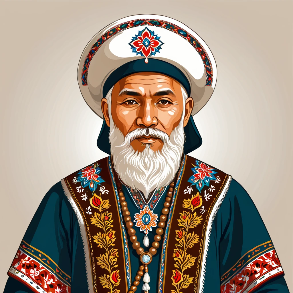 old man in bashkir folk outfit, vector graphics, strong contours
