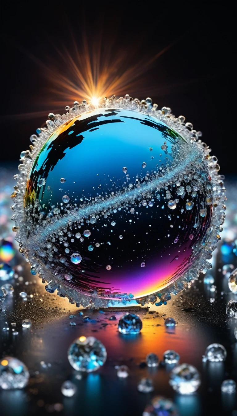 Highest quality, Super Fine, 16K, delicate and dynamic, The world of the planet with the largest absolute zero image in the universe, Freeze and swallow everything, atom, molecular, suspension, beautiful crystals, Shiny rainbow effect