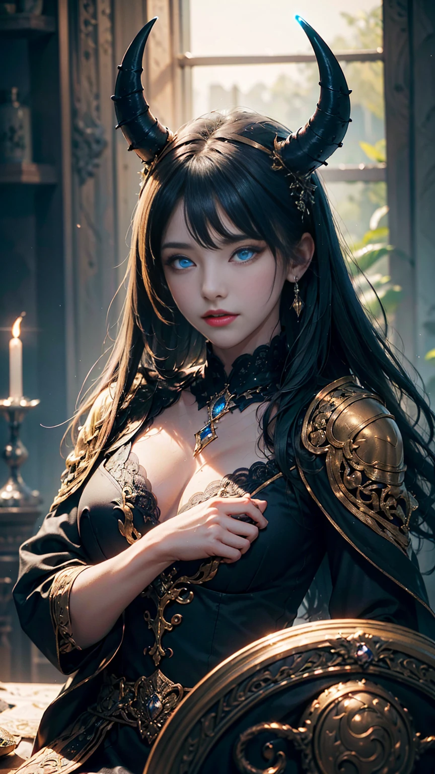 Are you okay、(Best illustrations)、8K UHD resolution、Intricate details、最high quality、Realistic、Ultra-detailed、Best lighting、Best Shadow、Soft lighting、ultrahd、Dungeons＆Dragon、Devil&#39;s Palace、Devil&#39;s Torture Chamber、magic、 Necromancer、night、Dark Style、Succubus、Devil&#39;s Daughter、Bat Wings，(((Devil horns)))、(Devil&#39;s Tail)、(Blue eyes glow:1.6)、masterpiece、Beautiful Face、Tyndall effect、Photo Real、(High Definition Skins:1.2)、 (Intricate details, compensate, Pure Eros Face_v1:0.5), (Beautiful and delicate face down to the last detail, Beautiful and delicate eyes, Perfectly balanced face, Skin with attention to detail, Detailed skin, The optimal ratio is four fingers to one thumb, Medium chest, Wide Hips, Smooth abdomen, Skinny and skinny, __fashion__, __hair__:1.25)、Sexy pose、Naughty Paws is now open、Writhing Face、See the face and feel、I feel good、Drooling、(Browsing Caution:1.5)、Exposing the nipples、(Squirting:1.2)、(hairが濡れている:1.3) 、(My body is soaked)、high quality、picture、High resolution、 Absurd、Ponytail Distortion、1 girl、青く輝くgemのネックレス、gem、Beautiful expression、Body Up、Tight waist、Butt、Tyndall effect、Photorealistic、(High Definition Skins:1.2)、In the Dark, Low Key, Cowboy Lens, (blue phoenix dress: 1.1), Long hair, Black hair, bust, Devil&#39;s Palace, Devil&#39;s Crown, The makeup for blue eyes is very sharp and detailed, 最もBeautiful Face, Super tight chest, black magic costume、Ultra-realistic , Cute Smile, The eyes are nicely made up, ((Blue Eyes:1.0)), Gwaiz, demons style, Wearing black mesh socks, Ponytail with a bow tied at the back of the hair, Beautiful plump red lips, Wearing a light blue and black robe, Hands pulling the straps to expose sexy breasts, The view is cloudy with thunder., Beautiful female devil portrait, Close-up of the main character, (Detailed spooky background:0.8), Hmph, Hmph, 8K quality, Detailed Pixels, Meet beautiful girls, Look at the girl&#39;s body,The girl blushed，The girl gasped，