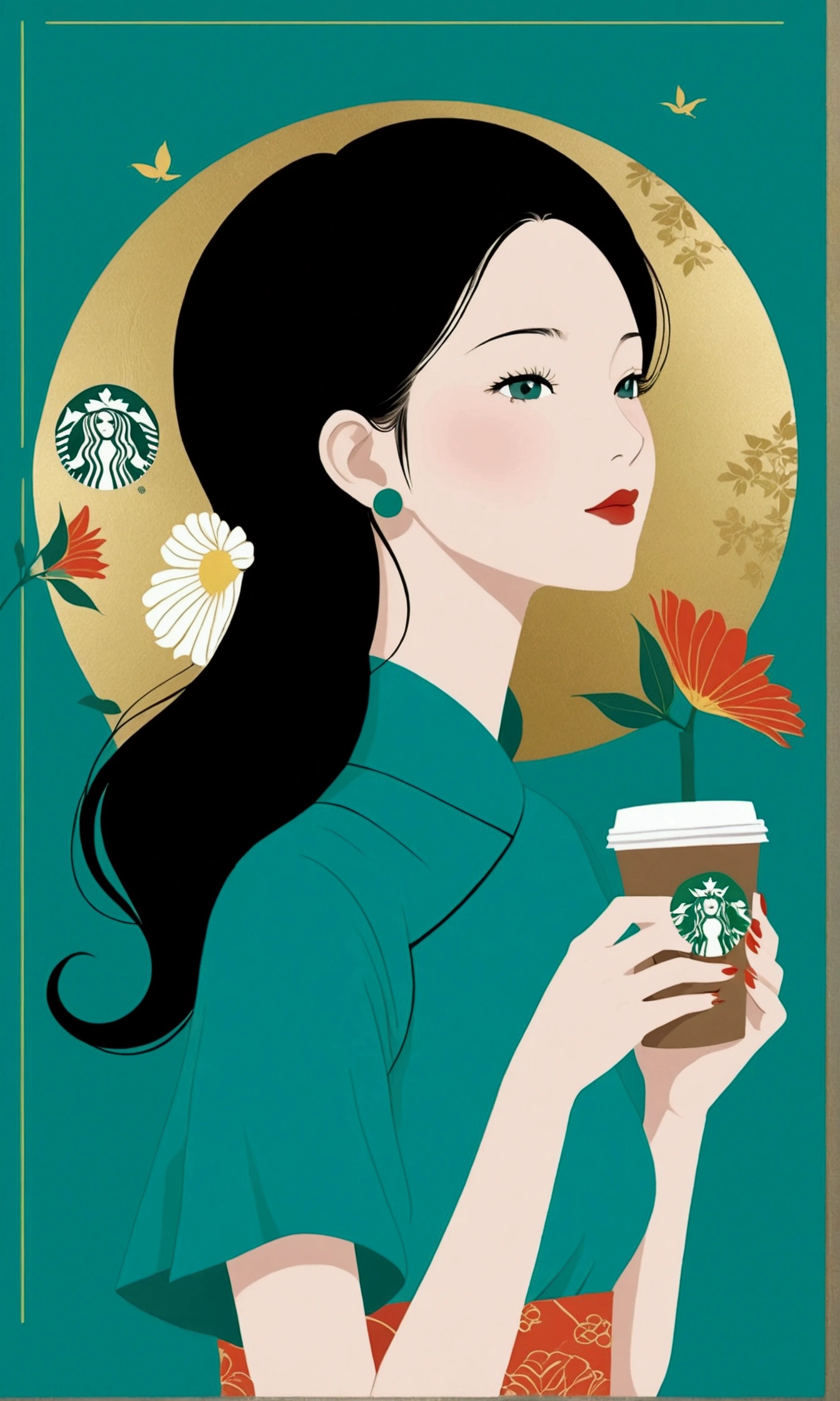 Mid-Autumn Festival poster design,Turquoise,Starbucks,Tachibana,Fresh,romantic,Simplicity,Modern design