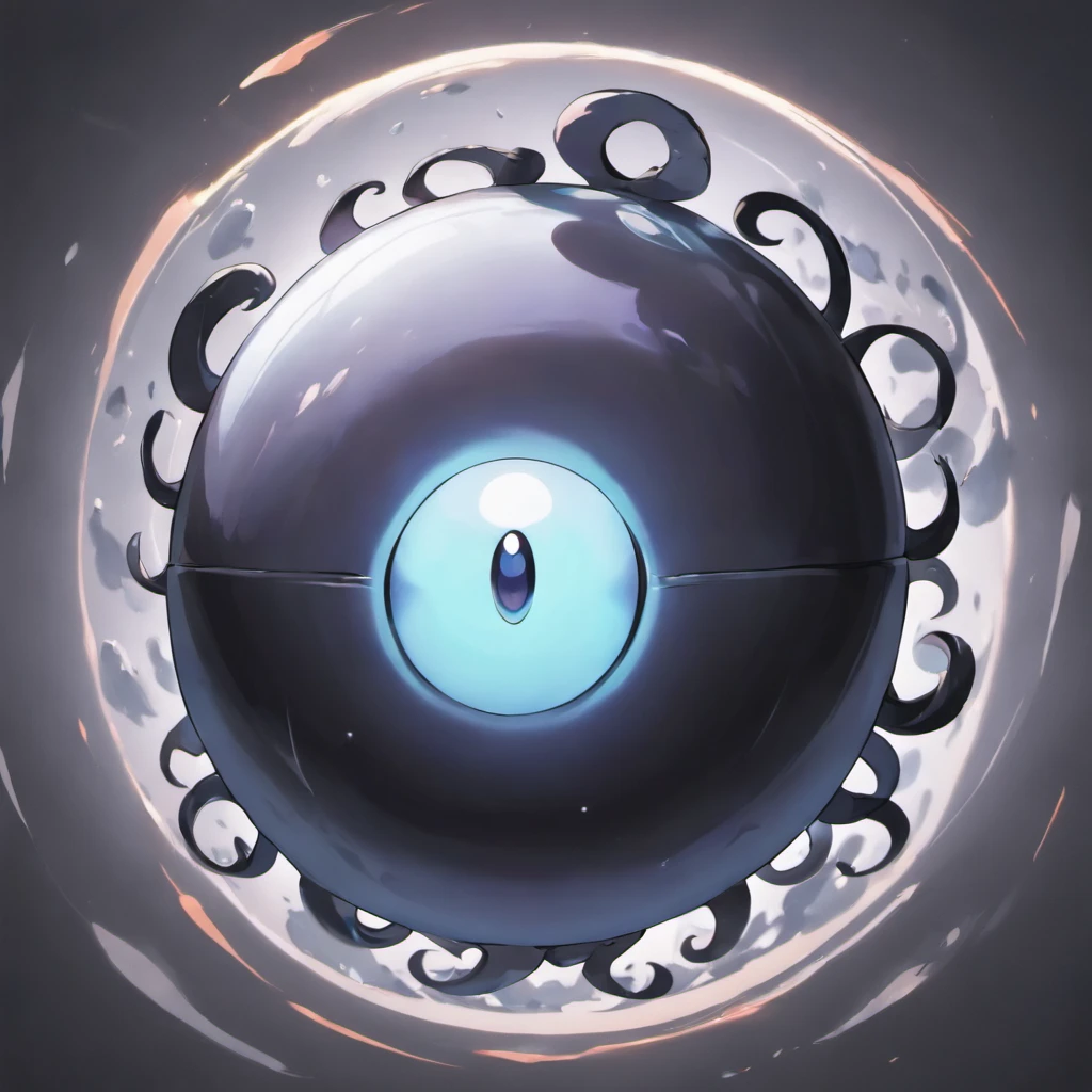 Black sphere with 1 eye, which has several black tentacles, she is in a big white place