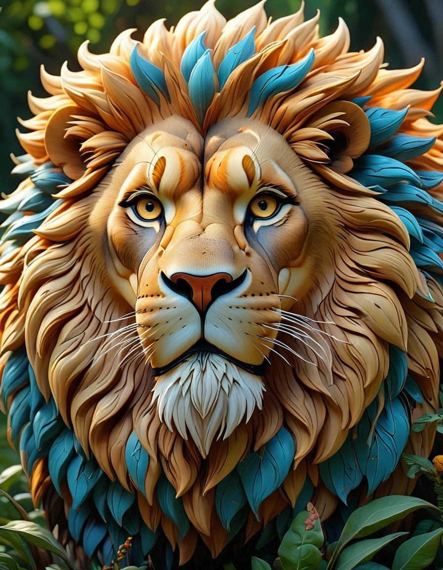 Fantastic Lion, fantasy, fierceful, luminescent, serene nature, digital painting, looking straight ahead, highly detailed, intricated, intricated pose, clarity, high quality digital painting, highly detailed, intricated, intricated pose, clarity, high quality, ultra hd, realistic, vivid colors, highly detailed, UHD drawing, pen and ink, perfect composition, beautiful detailed intricate insanely detailed octane render trending on artstation, 8k artistic photography, photorealistic concept art, soft natural volumetric cinematic perfect light