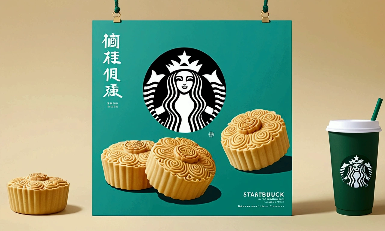 Mid-Autumn Festival poster design，Turquoise，Starbucks mooncakes，Tachibana，Fresh，romantic，Simplicity，Modern design