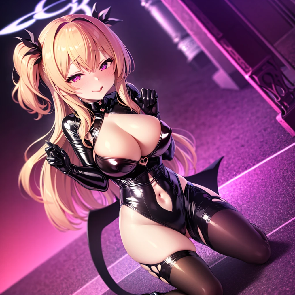 (masterpiece),(Highest quality),(Super detailed),(Best illustrations),(Best Shadow),(Absurd),(Detailed Background),(so beautiful), 16K, 4K, (so beautiful)big_bluearchive, One person, alone, Blonde, Big Breasts, , , , , fluorescent pink eyes, , , , (Oculogyric crisis), , Perfect figure, heart-shaped pupils, BDSM, , paw pose, Arched back, tongue out, , , orgasm, afterglow, erotic smile, , Beautiful nipples, pussy, , , Sexy posture, , (Breast fetish), (cross-eyed), (rolling eyes), , water eyes, tears, brainwashing, Hypnosis, first round, , saliva trail, , shiny skin, , , , ahegao, BREAK, , Dramatic lighting, Psychedelic Background, pink neon, , night, neon disco, , Torrent of Light, mysterious, spoken heart,