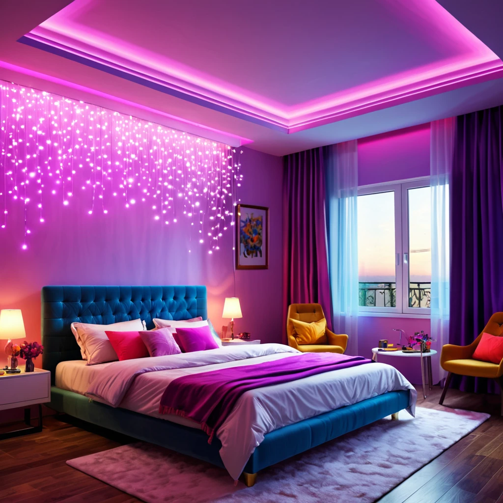 bedroom- magical- lighting- colorful 