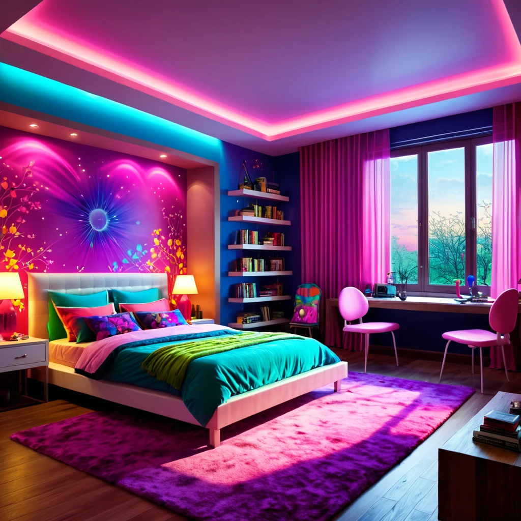bedroom- magical- lighting- colorful