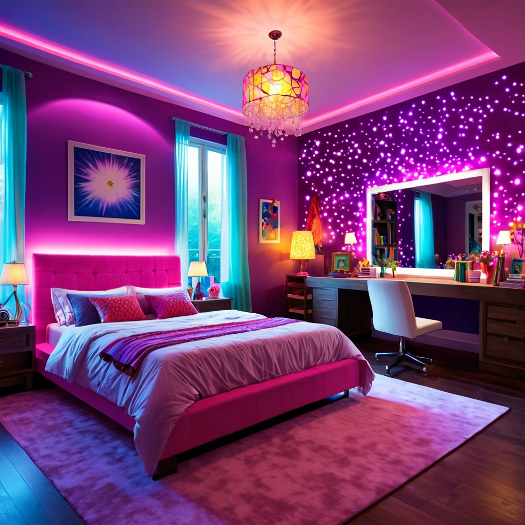 bedroom- magical- lighting- colorful 