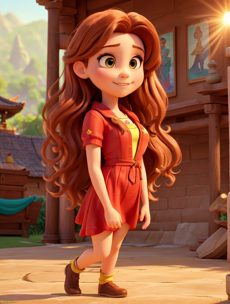 (8k,masterpiece,There's nothing wrong with it., Realistic :1.3), best quality, portrait , Realistic, face focus, 1 woman, brown long hair, Little mermaid costume , ( comfortable:1.2), temple background, (breeze:1.2),(sun lighting:1.2)