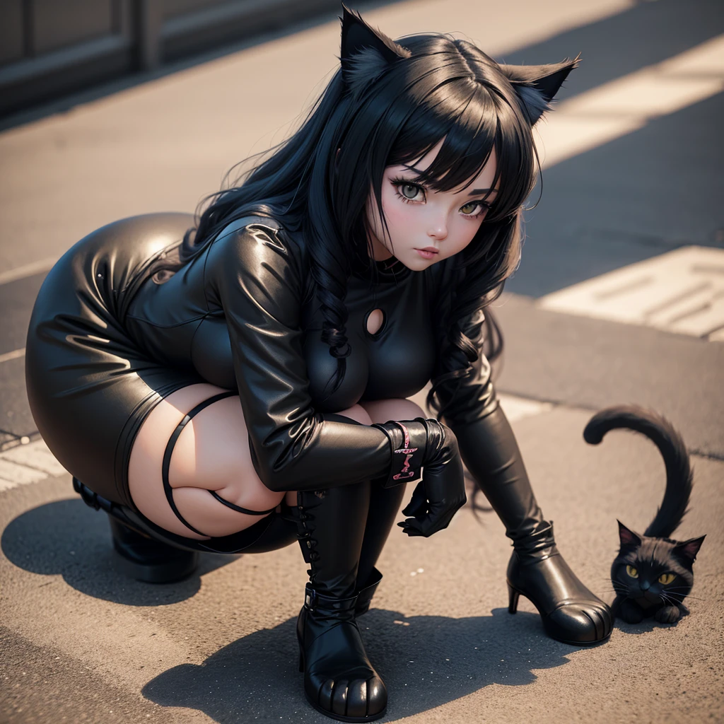 anime - style girl in black cat suit crouching down on the ground, attractive cat girl, beautiful anime catgirl, anime catgirl, very beautiful anime cat girl, cat girl, the anime girl is crouching, beautiful young catgirl, cute anime catgirl, very beautiful cute catgirl, realistic anime 3 d style, catgirl