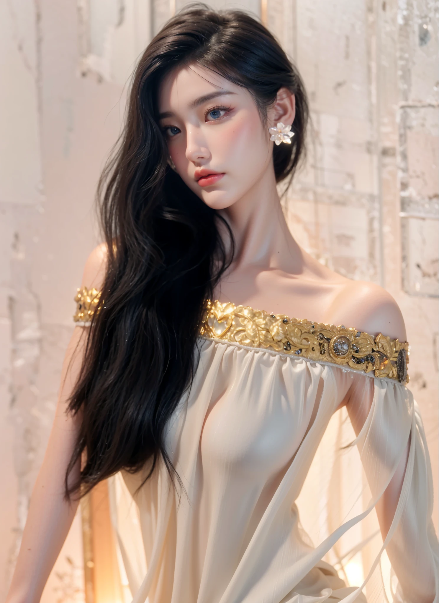 Game Art，Best image quality，Maximum resolution，8K，(A bust photo)，(portrait)，(Head close-up)，(Rule of Thirds)，Unreal Engine 5 rendering works，20 year old girl，((Queen))，The eyes are very detailed，(Large Breasts)，Elegant and noble，light，Ray Tracing，Game CG，((3D Unreal Engine))，OC rendering reflection mode，4K，Ultra-clear，Sensual，Translucent lace，Fair and plump figure，Pretty Face，Glossy Gel Coat，身着华贵礼服的Queen，Crystal Gem Crown，Necklace jewelry，blue eyes，The tattoo is very three-dimensional，Gorgeous and intricate tattoo designs，Ultra-clear portrait，Sexy thick lips(Red lipstick)，Gorgeous clothing，Arms straight